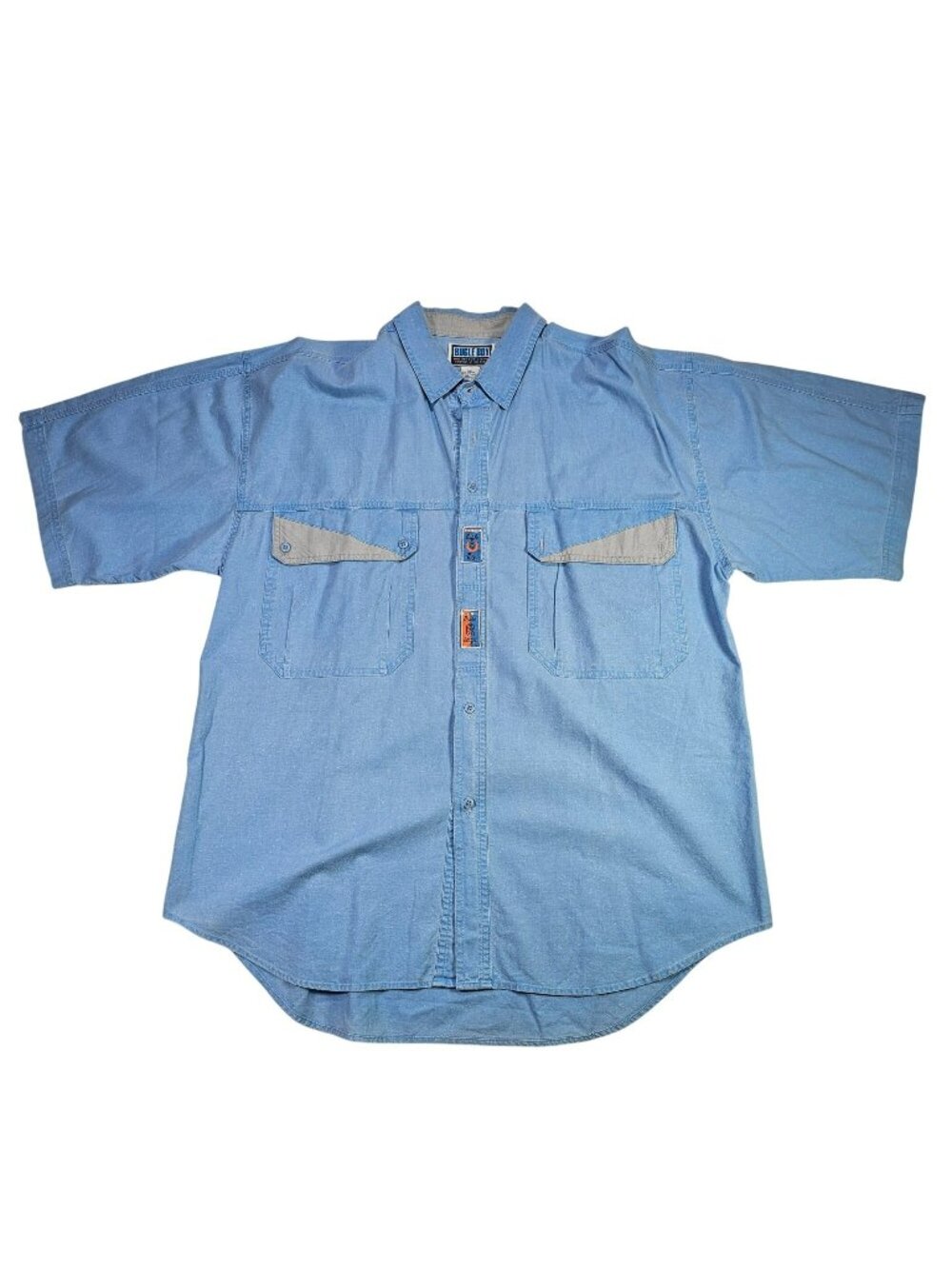Bugle Boy Vintage Short Sleeve Button Up Jean Shirt Men's Size XL Blue Denim